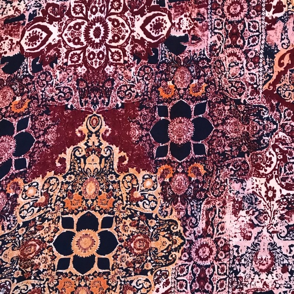 Rue21 Semi Sheer Printed Blouse Women Medium Burgundy Cream Earthy Boho Festival - Picture 8 of 9